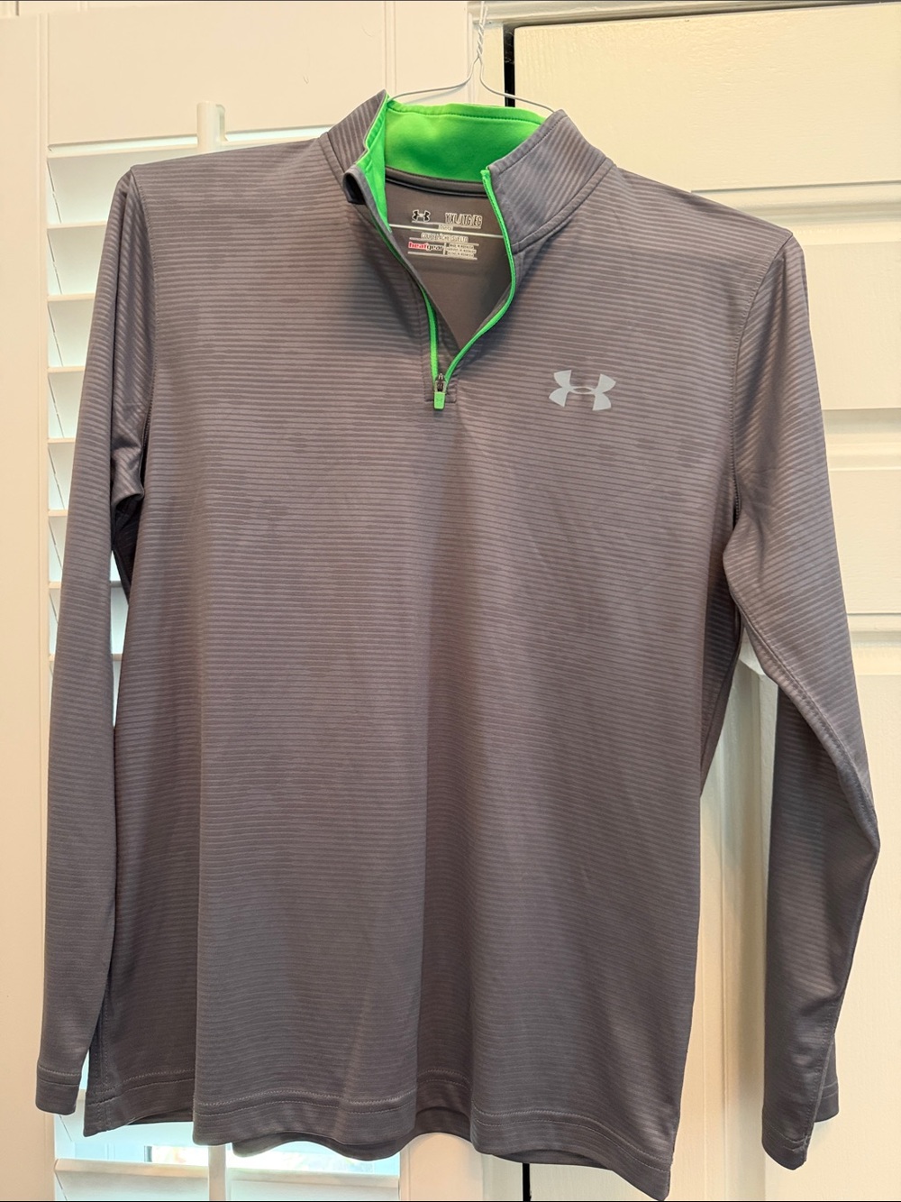 Under Armour Boy’s Gray Quarter-Zip Pullover with Neon Green Trim